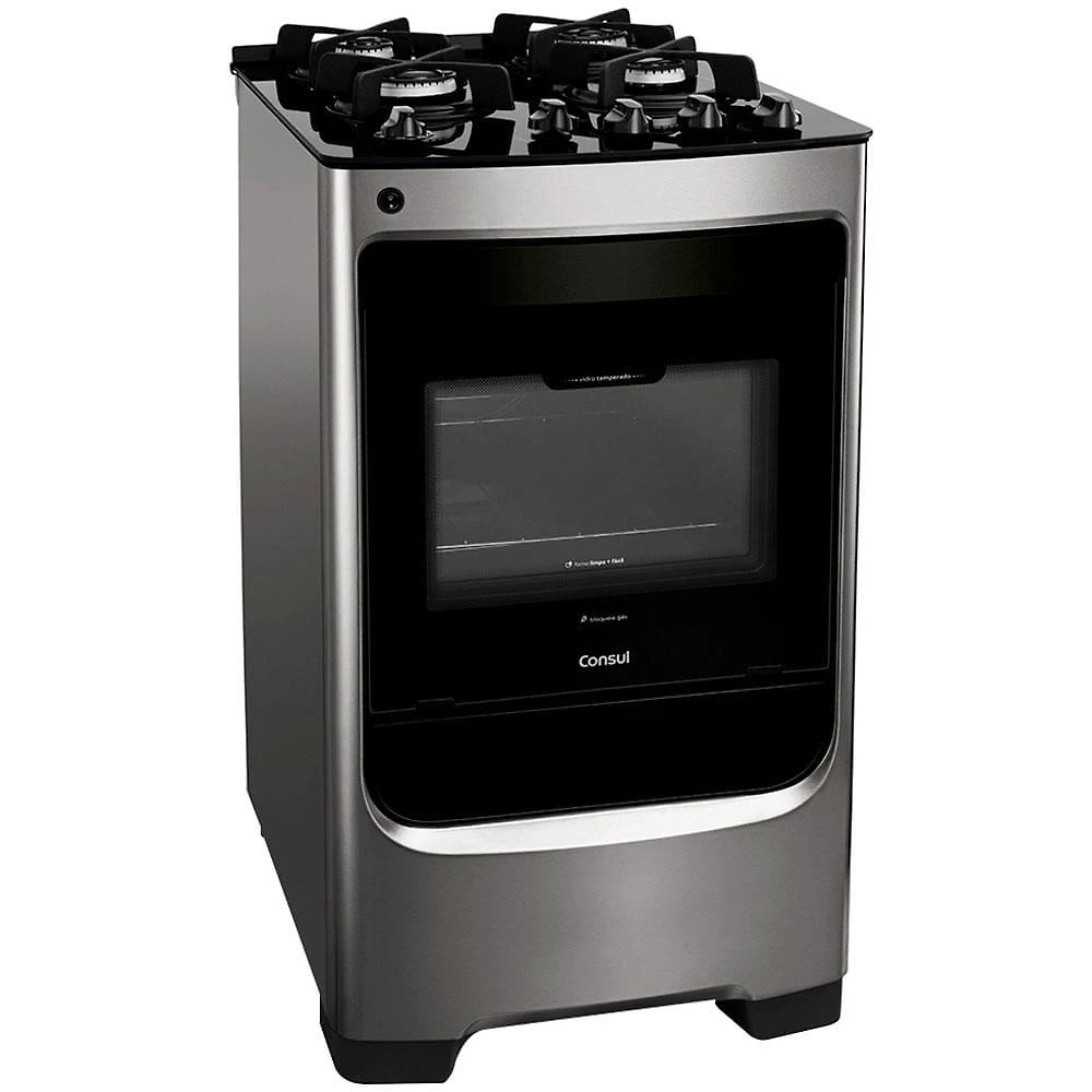 Fogão 4 bocas consul cfo4var mesa de vidro acendimento automático bivolt inox