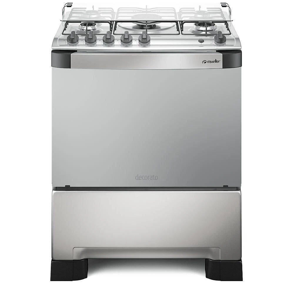 Fogão Mueller 5 Bocas Decorato Inox Com Tripla Chama Inox Bivolt