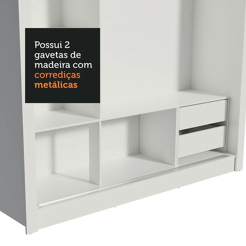 Guarda roupa casal madesa lyon 3 portas de correr com espelho 2 gavetas - branco/rustic