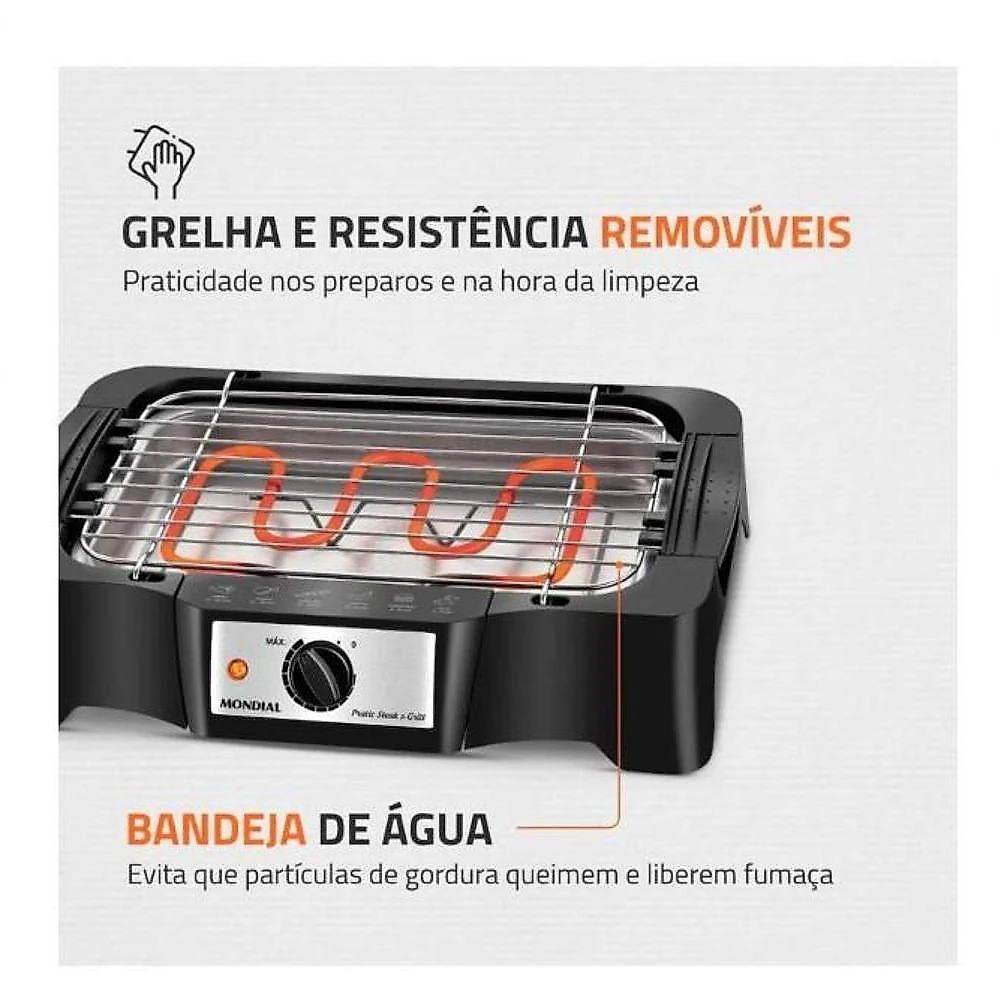 Churrasqueira Elétrica Portátil Mondial CH-07 1200W PP e Metal Preto 110V