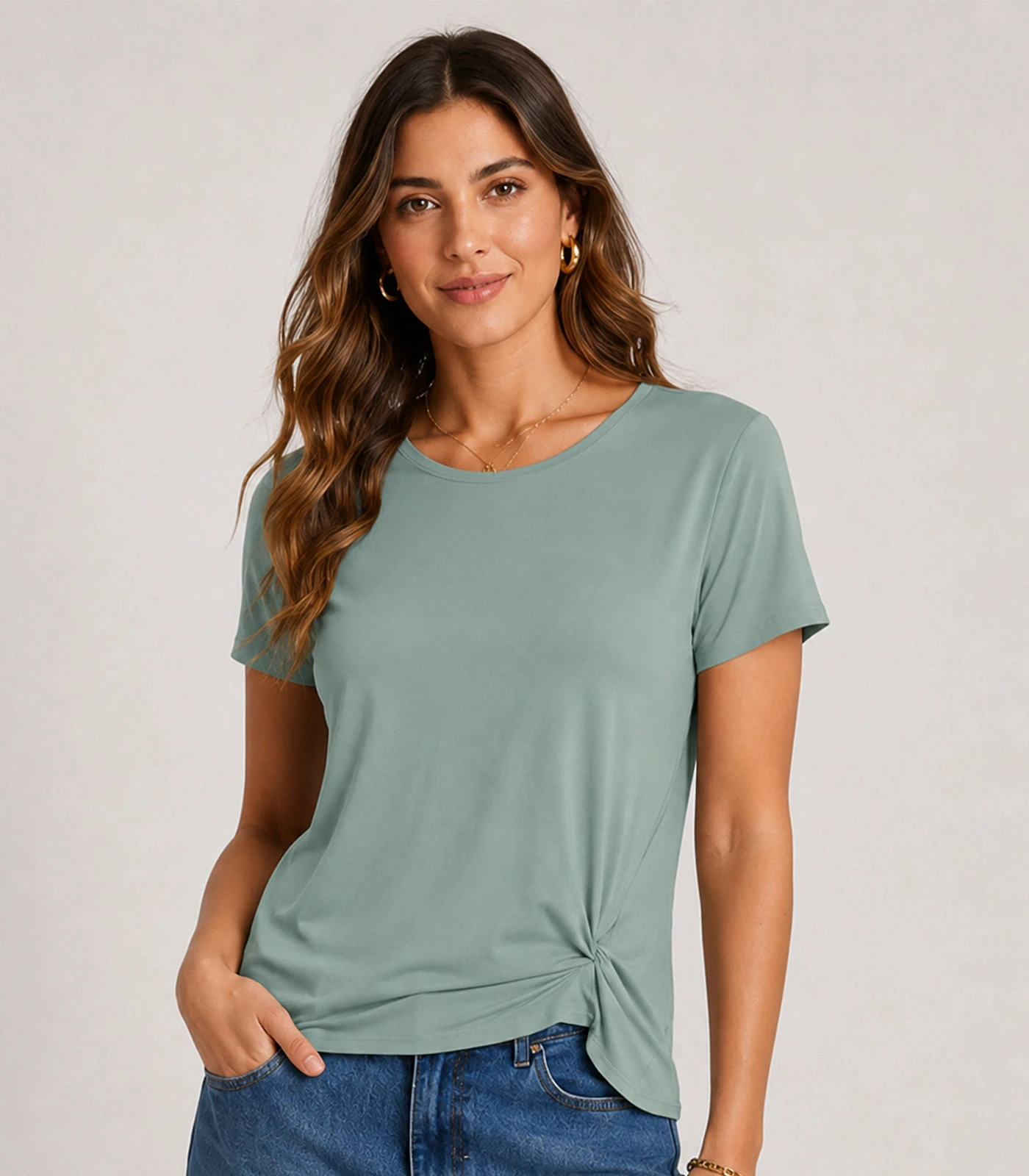 Blusa Feminina Com Nó Na Frente Infinita Cor Verde