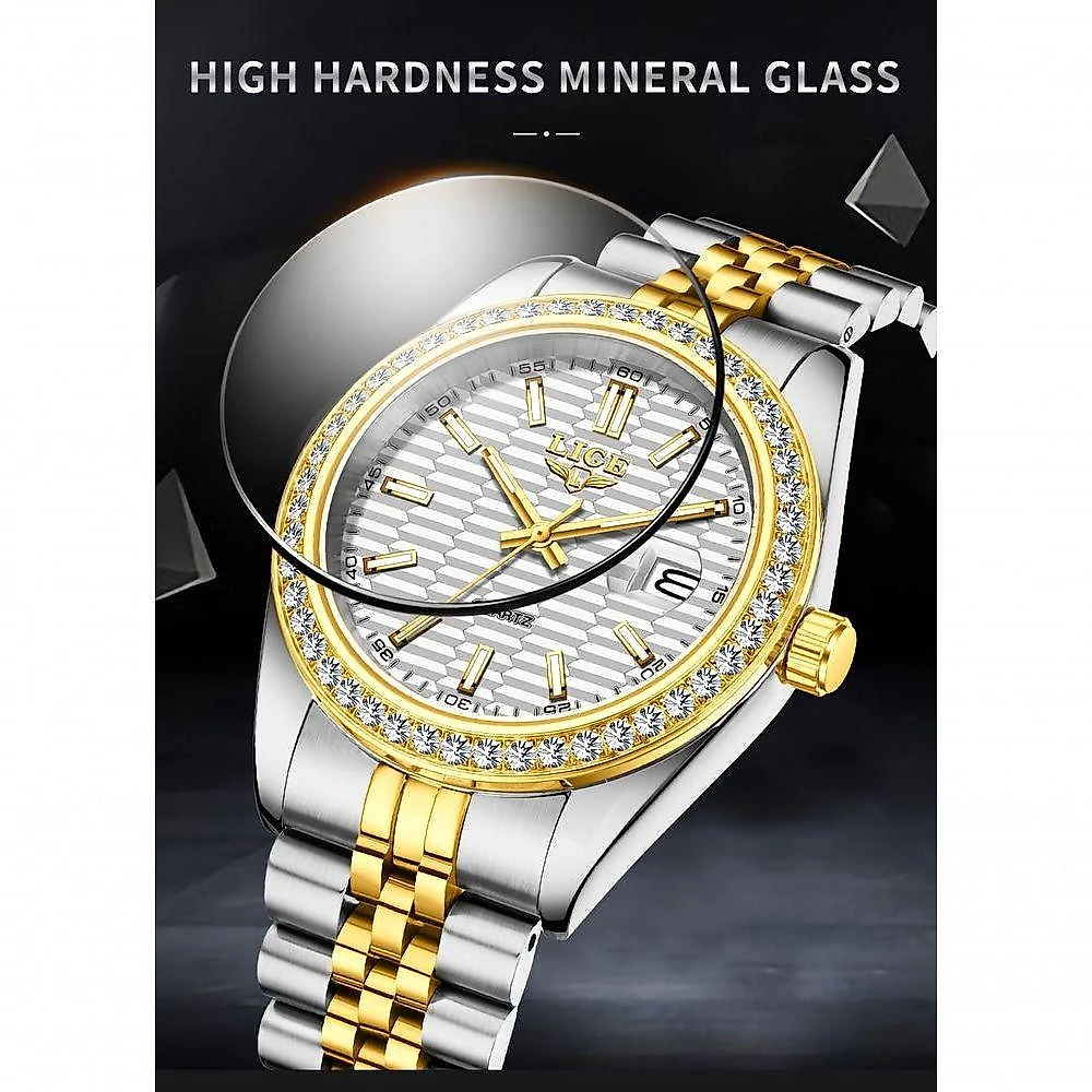 Relógio - Estilo Clássico, Mostrador Luminoso, Pulseira De Aço Inoxidável Dourado Prata