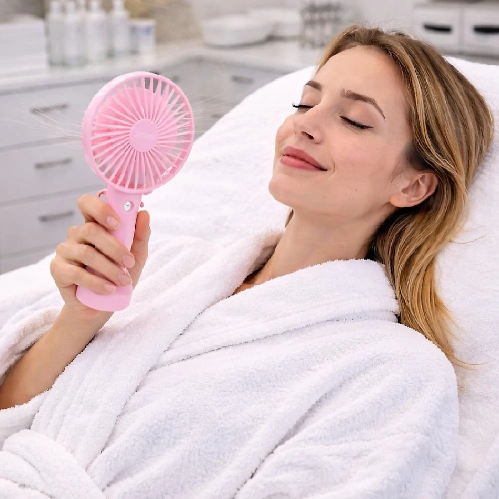 Ventilador Portátil Recarregável Yeet com Suporte para Celular 3 Velocidades Rosa 5V 21CM