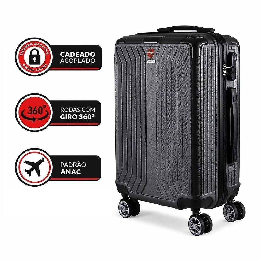 Mala de Bordo 20 ABS com Cadeado Integrado Rodas 360º Londres Cinza Swiss Move