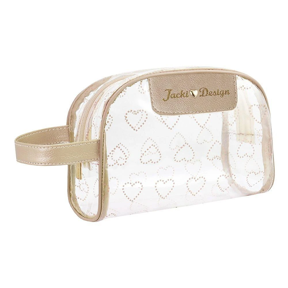 Kit Bolsa Shopper E Necessaire Transparente Love Dourado
