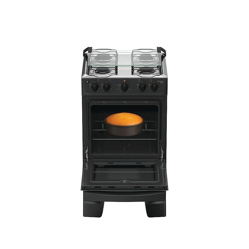Fogão de Piso 4 Bocas Atlas Mônaco Plus Mesa Inox Automático Preto Bivolt