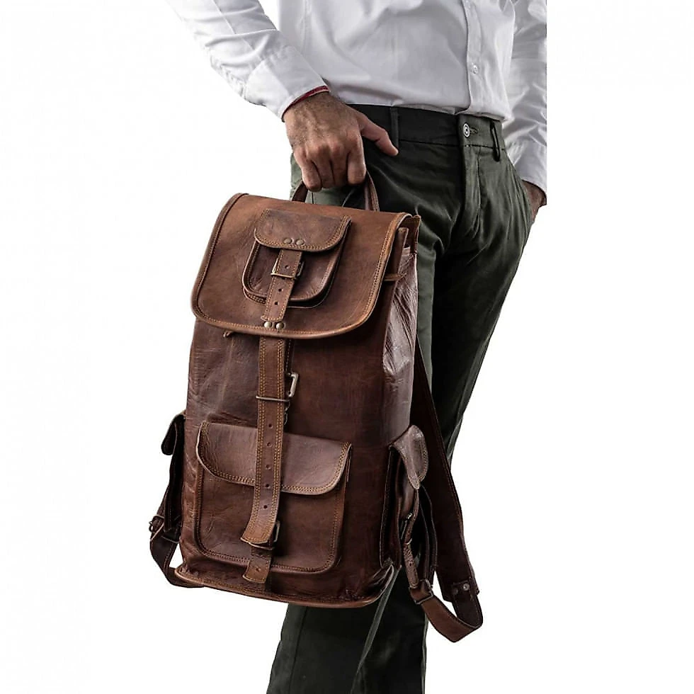 Mochila Masculina para Laptop de Couro Envelhecido de Cabra, PARRYS LEATHER WORLD, Marrom