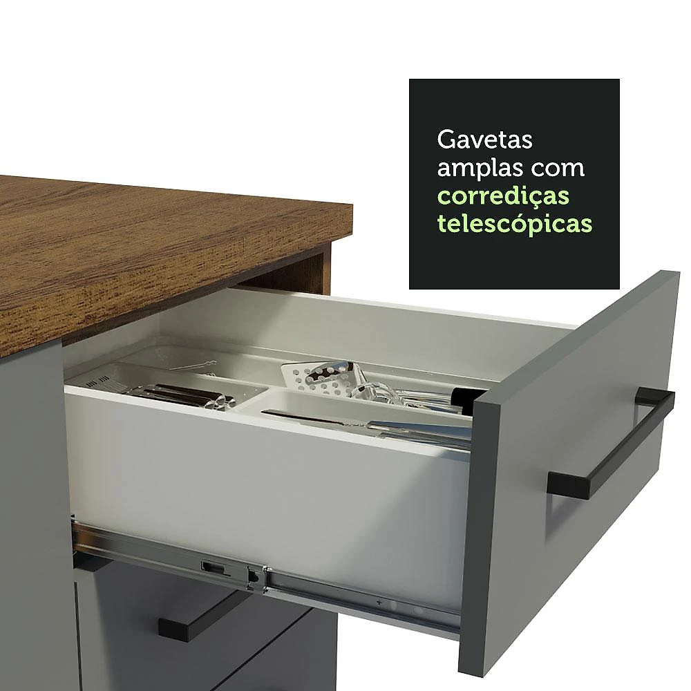 Armário de Cozinha Completa 220cm Rustic/Cinza Agata da Thêmis Madesa Rustic/Cinza