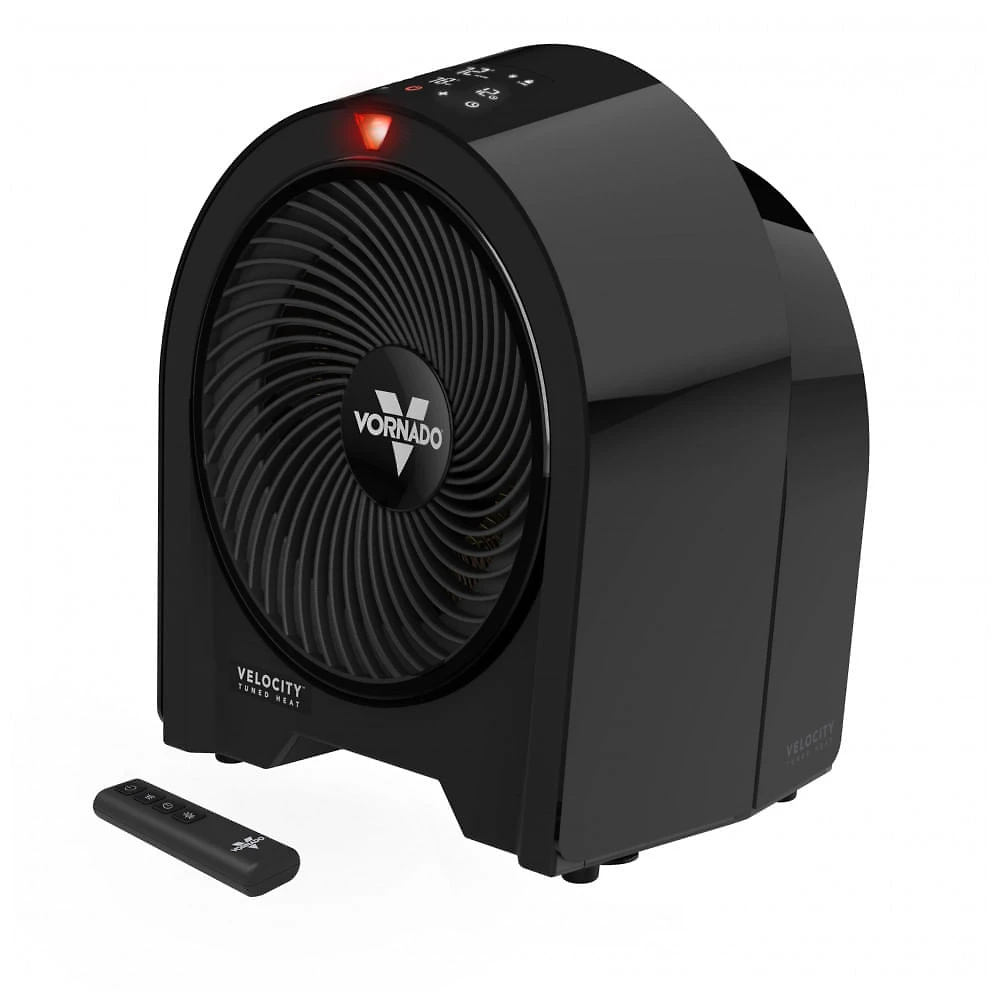 Aquecedor Vornado Velocity 5R Preto Velocity Tuned Heat Auto-Climate 2 Níveis Timer 12h Controle Remoto IR Touch LED 120V