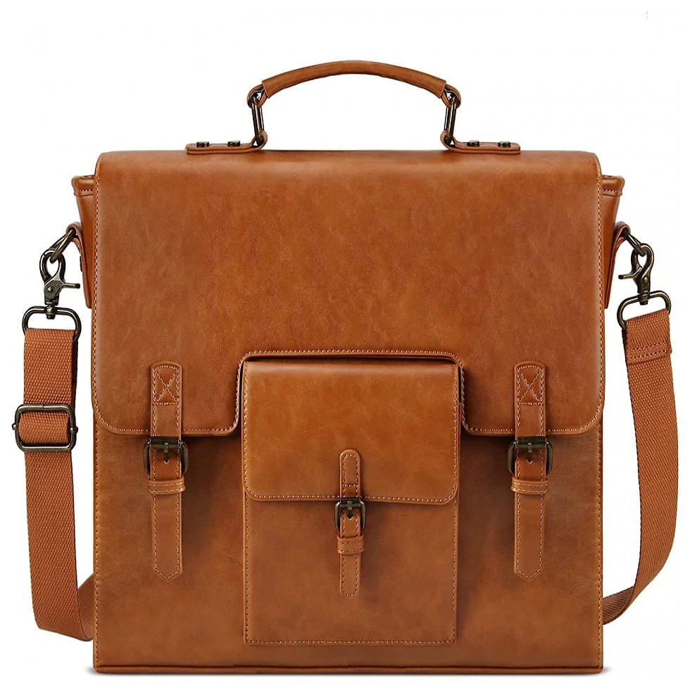 Bolsa Maleta KTMOUW de Couro Sintético Unissex para Laptop , Marrom Claro