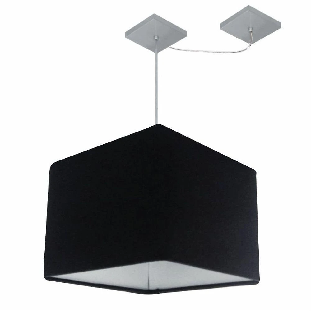 Lustre Pendente Quadrado Com Desvio De Centro Vivare Md-4269 Cúpula Em Tecido 40x40cm - Bivolt Preto 127/220v