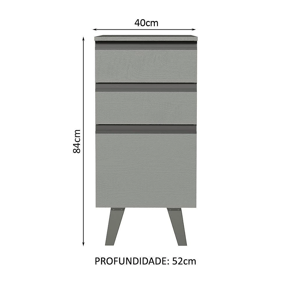Balcão armário de cozinha 40 cm 3 gavetas com pés cinza nice madesa
