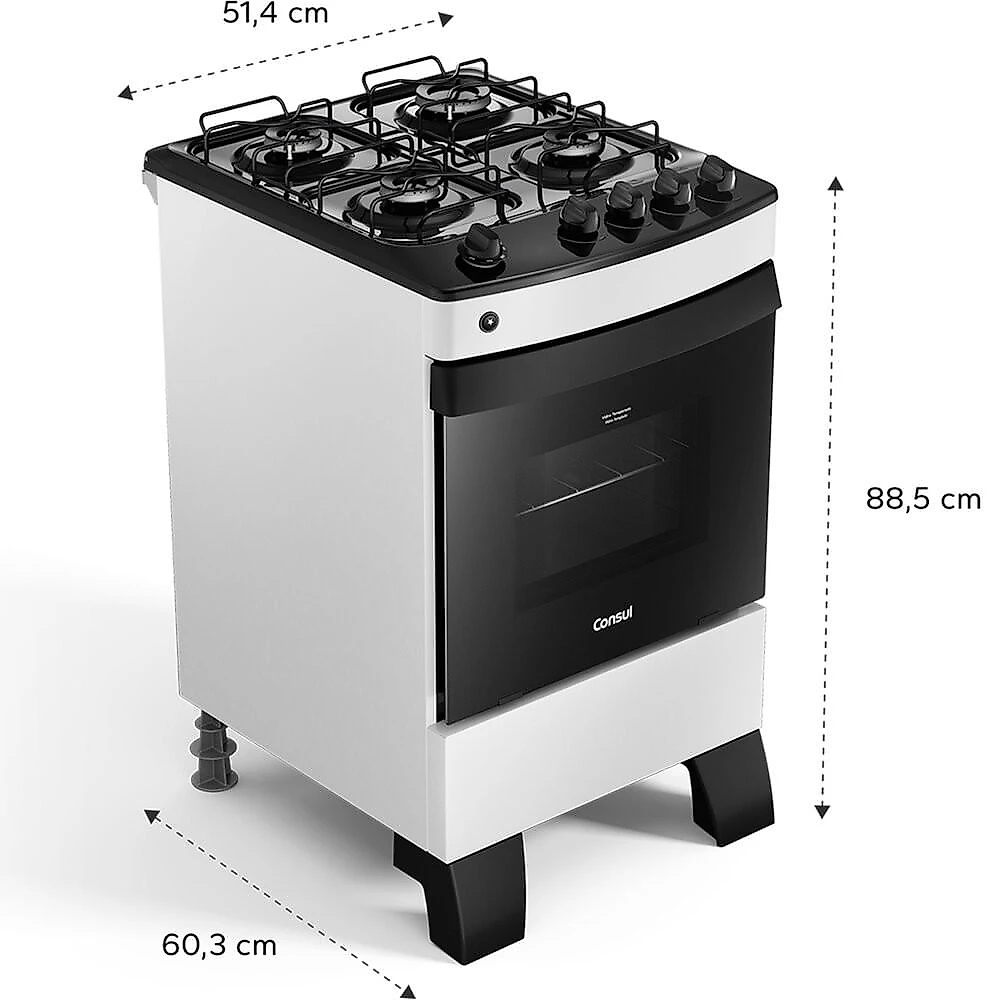 Fogão a Gás CFO4ZAB 4 Bocas com Mesa Esmaltada, Branco Consul 4 - Removíveis - 58 litros - Novo - 1 Fogão, 1 Kit com manual de . - Branco - 1 ano - 20,10 kg - Fogão a Gás Consul 4 Bocas - Plástico de engenharia - Bivolt