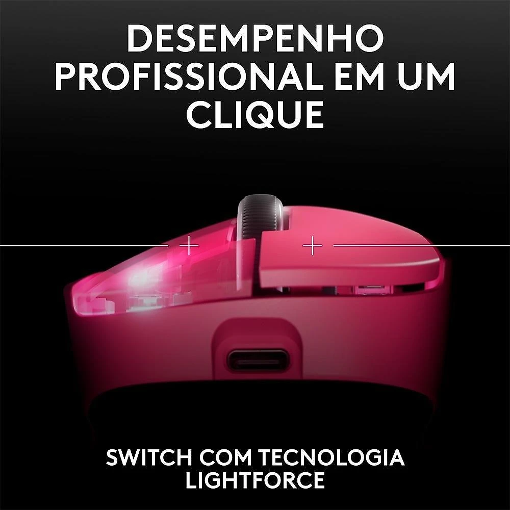 Mouse Gamer Sem Fio Logitech G Pro X Superlight 2 DEX, Lightspeed, 44.000 DPI, Design Assimétrico para Destros, Rosa Magenta- 910-007372