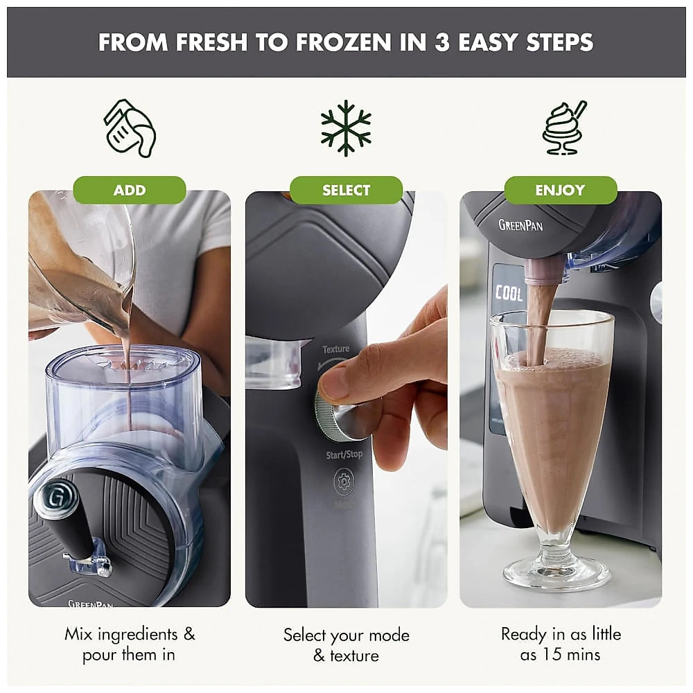 Máquina de Sorvete e Bebidas Congeladas GreenPan Frost 15-em-1, Cinza, Compressor Integrado, 6 Modos 7 Texturas, Sem Pré-congelamento, CC009823-001