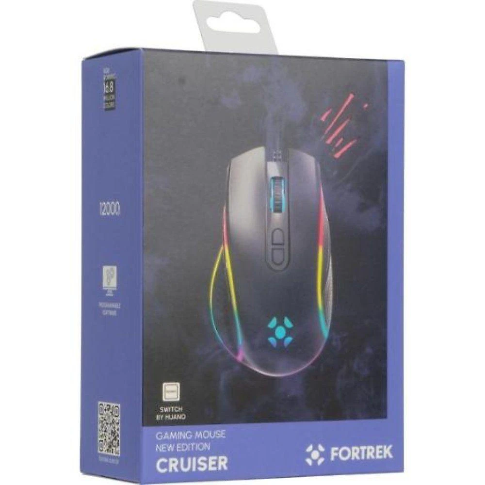 Mouse Gamer Fortrek Cruiser New com Sensor Óptico Pixart 3327 12000 DPI RGB Preto