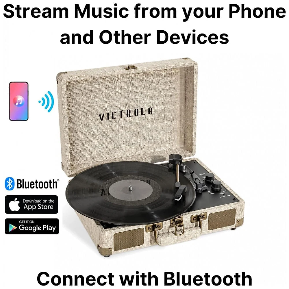 Toca Discos Retrô com Suporte de Record Player e Bluetooth, Vitrola Journey, Creme