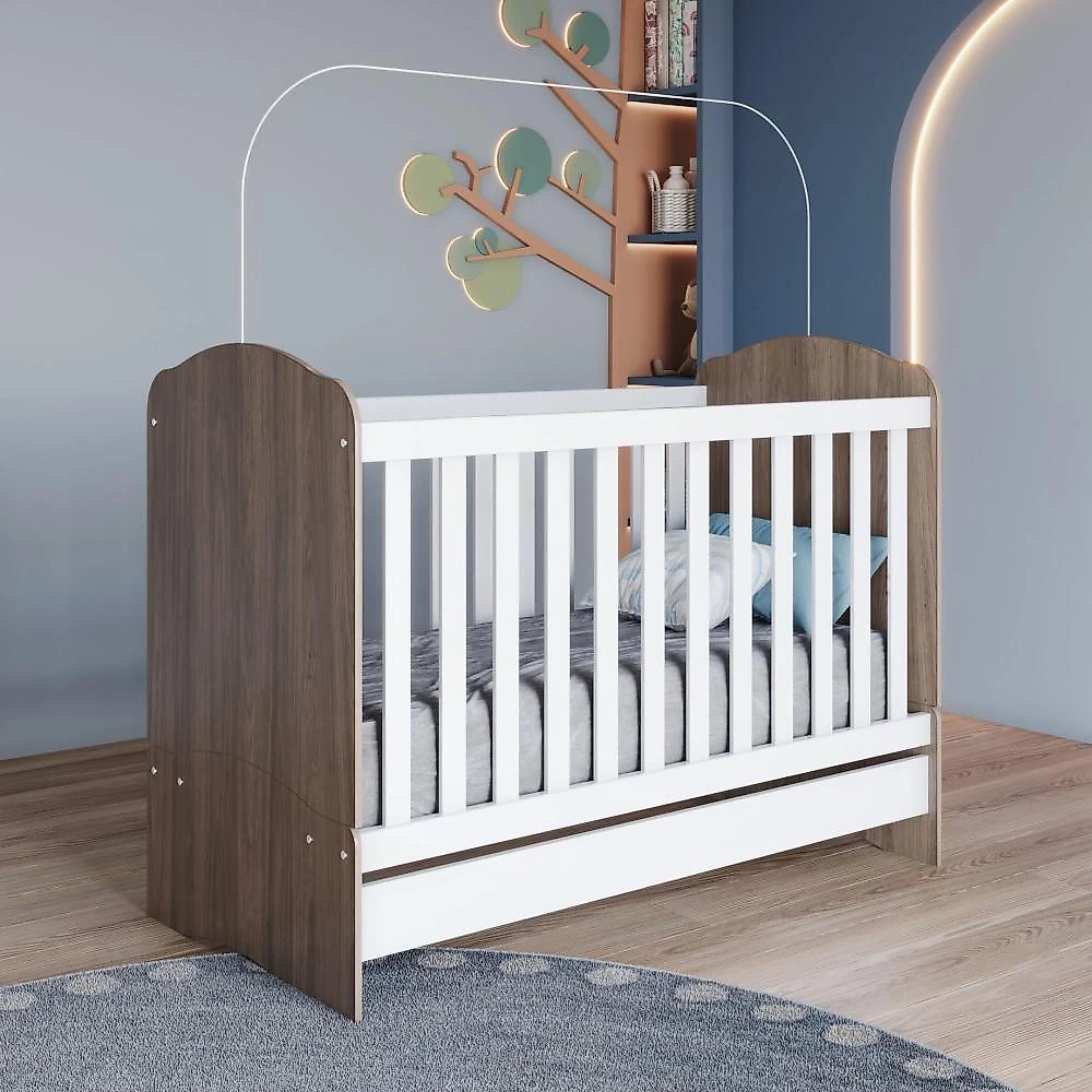 Quarto de Bebê Compacto com Berço e Guarda Roupa Lápis de Cor Espresso Móveis Rústico/Branco