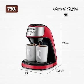 Cafeteira Elétrica Mondial Smart Coffee C-42 com 2 Xícaras Vermelha 110V