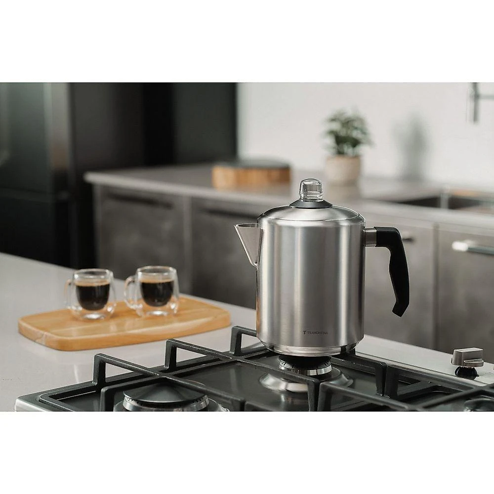 Cafeteira Percoladora Tramontina 2L em Aço Inox com Cabo de Baquelite e Pegador