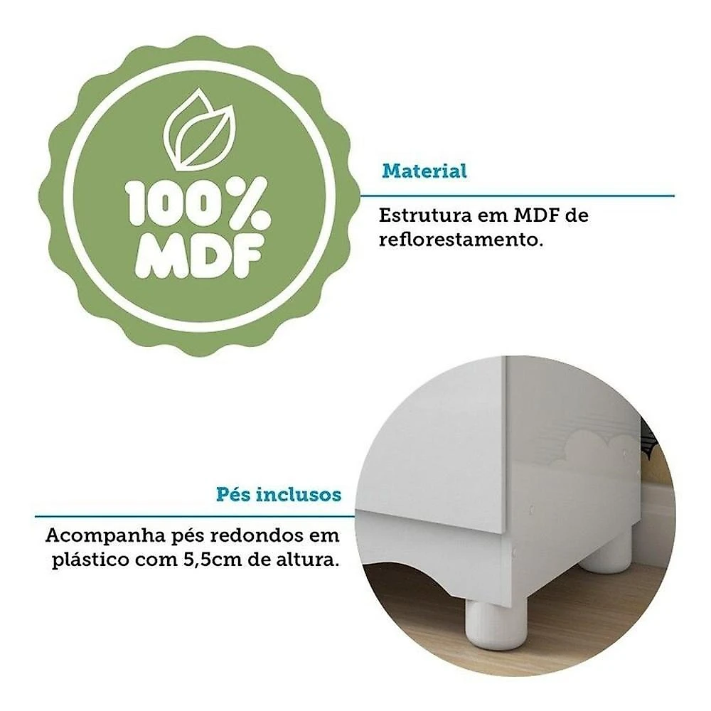 Quarto de Bebê com Guarda-roupa 4 Portas e Berço Minicama 100% Mdf Nina Espresso Móveis Branco Brilho