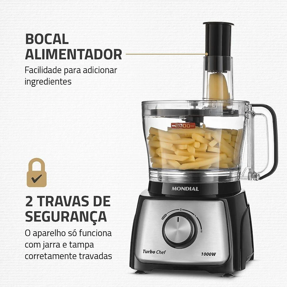 Multiprocessador de Alimentos MPN-01-B 5 em 1 com 2 Velocidades e 1000W para Receitas Variadas 110V