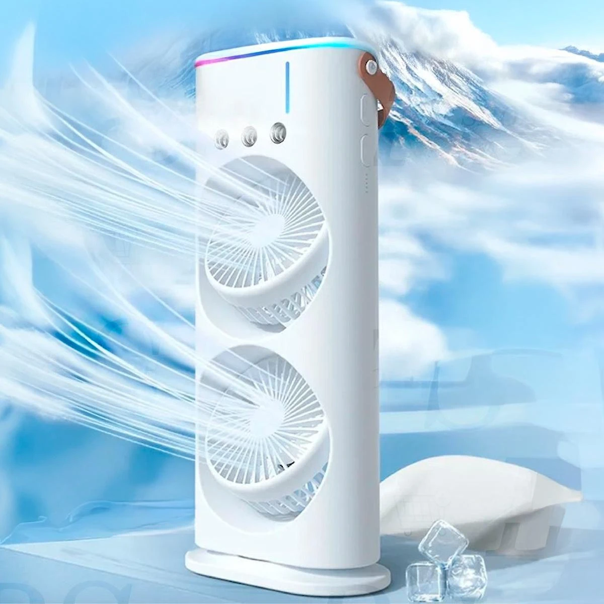 Miniatura Ventilador Torre Usb Potente Duplo Led Umidificador