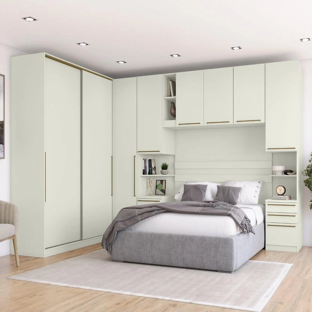 Quarto Modulado Casal Completo 8 Portas 9 Gavetas Canto Reto Seletto Areia HP