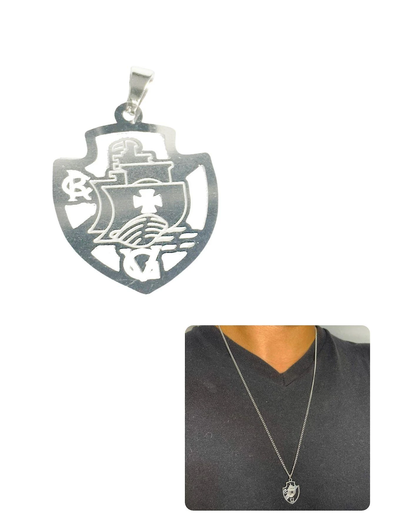 Miniatura Pingente Masculino Feminino Delicado Escudo Time Vasco Prata