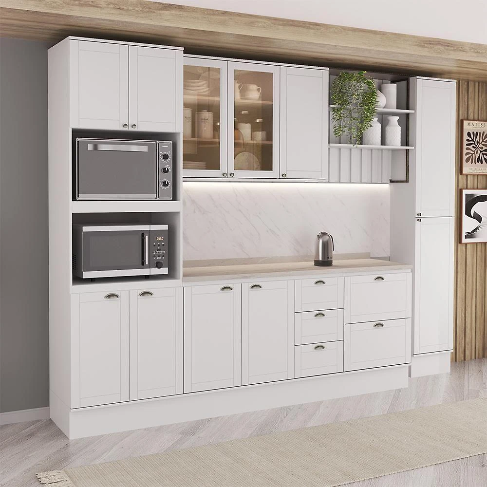 Cozinha Milla Hope 11 Portas 5 Gavetas MDF 310CM Branca Móveis Carraro