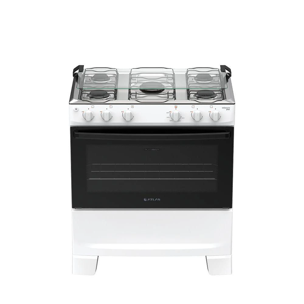 Fogão 5 Bocas Atlas Mônaco Plus Automático Mesa Inox Branco Bivolt