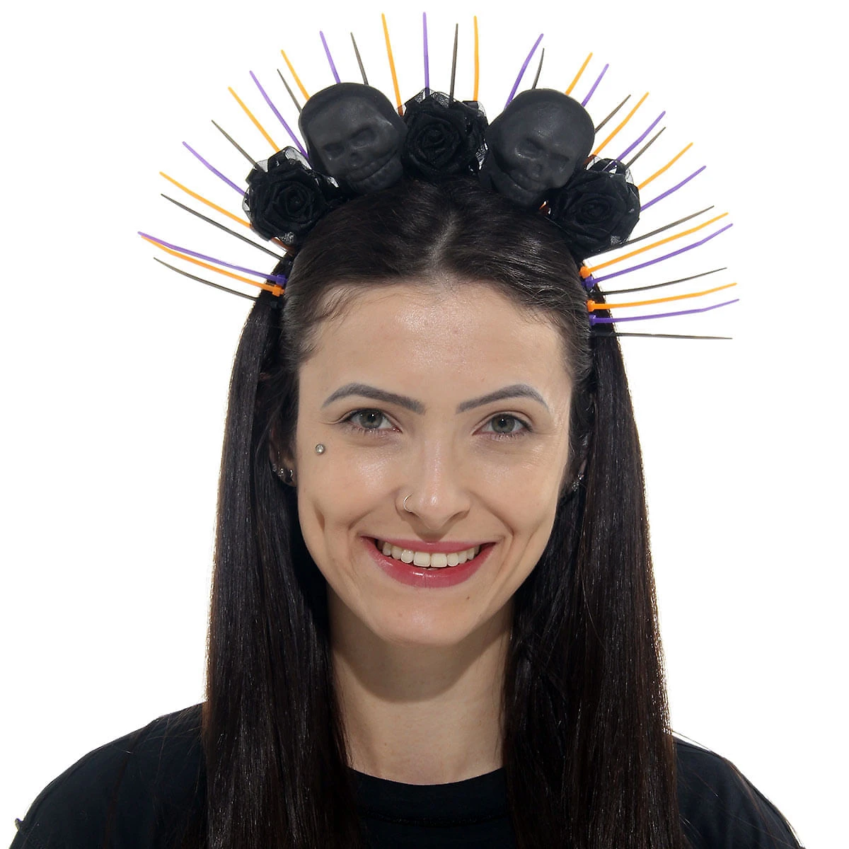 Tiara Arquinho Preta Flores Acessório Halloween Abrakadabra