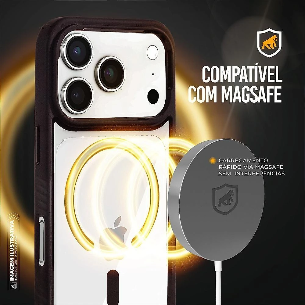 Capa Gshield Iphone 17 Pro Max Wave Transparente Magsafe Preta TPU + Policarbonato 1 Unidade