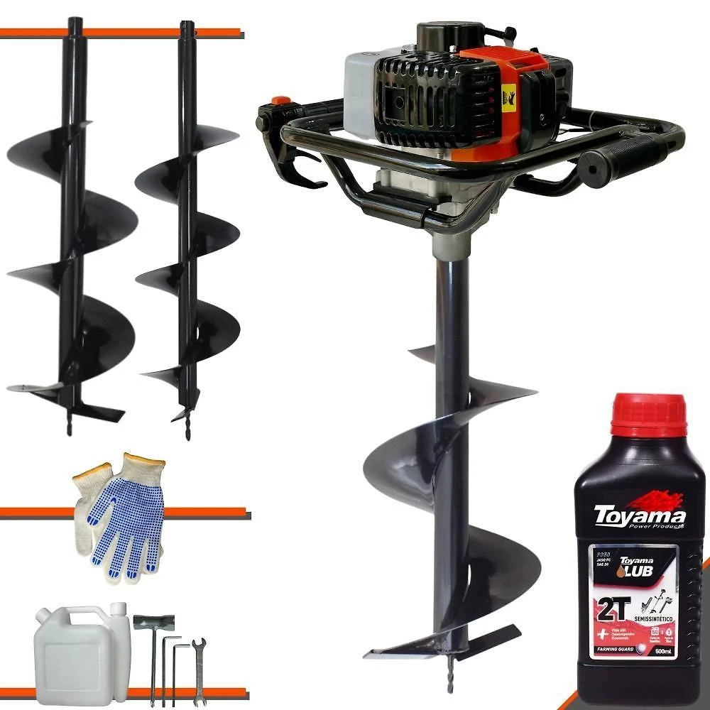 Perfurador de Solo VPS52 com Motor 52cc 2HP Laranja VANT com Brocas 80x20cm 80x25cm 80x30cm e Óleo