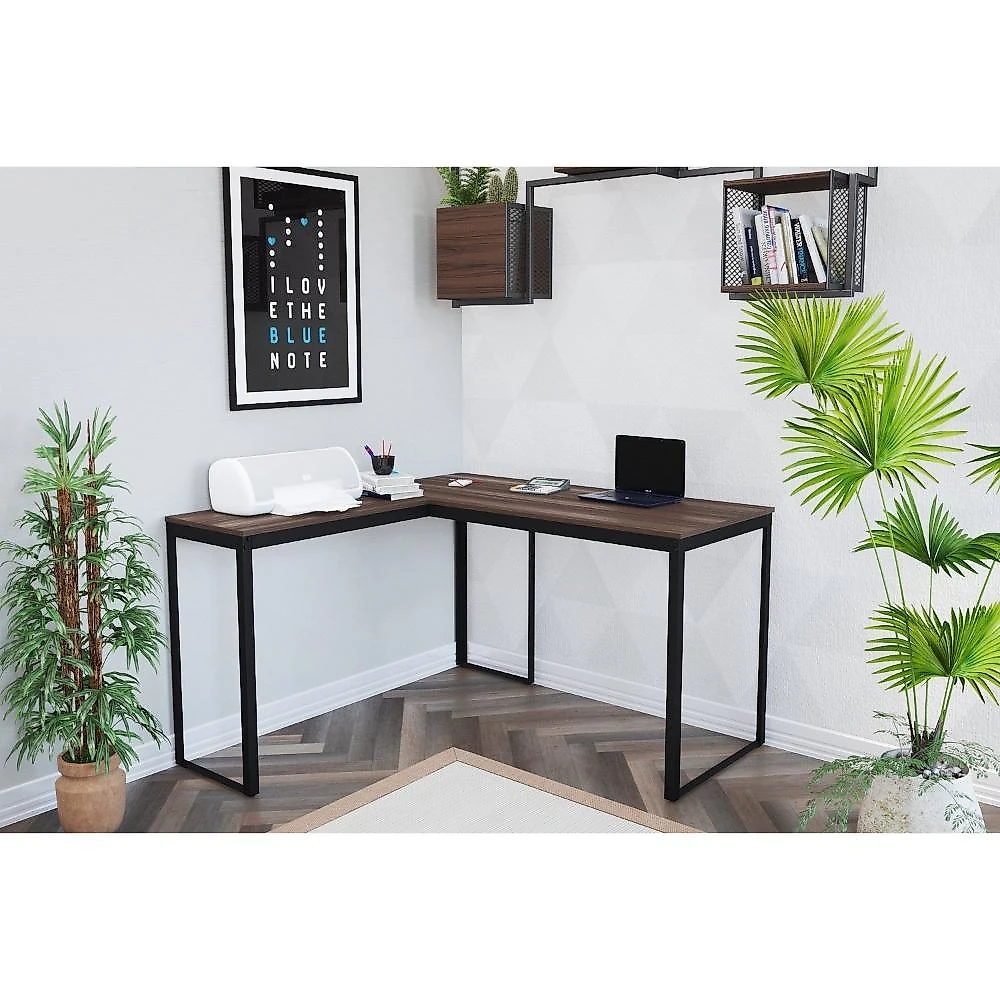Conjunto para Quarto 1 Beliche e 1 Escrivaninha em L 126x126cm Completa Casa Preto Fosco
