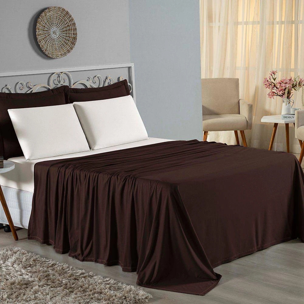 Jogo De Cama Solteiro Nobre 3 Peças Lençol Com Elástico De 30cm De Altura Malha 100% Algodão - Marrom / Palha