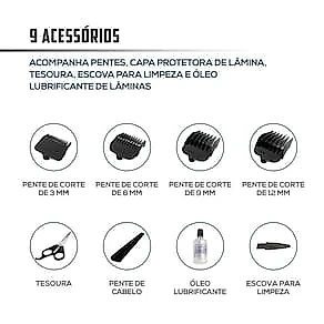 Máquina de Cortar Cabelo Britânia BCR03 18W com 9 acessórios - Preto 110V