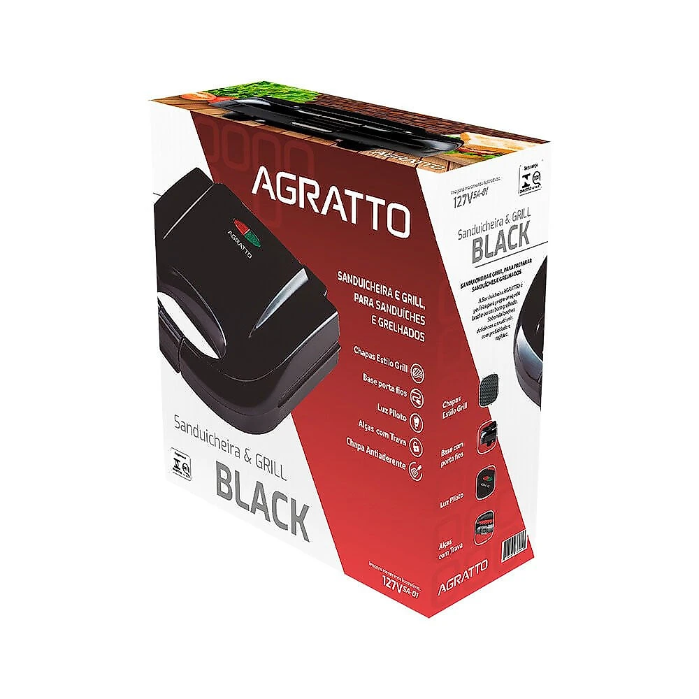 Grill Sanduicheira SA-01 Antiaderente Agratto Preto - 110V