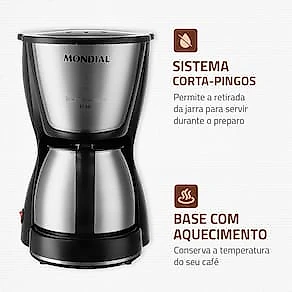 Cafeteira Elétrica Mondial Dolce Arome Thermo Inox C-34 15 Xícaras – Preta e Inox 110V