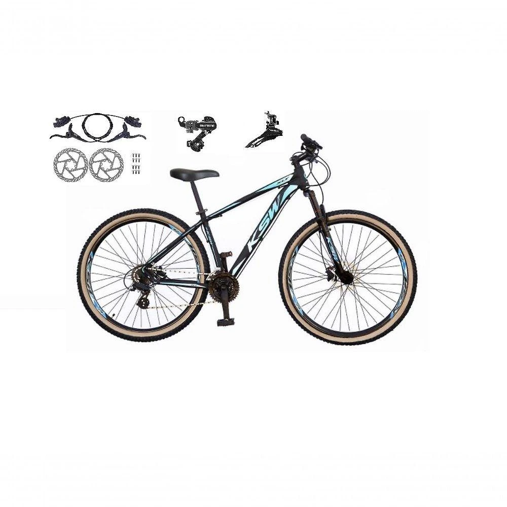 Bicicleta Aro 29 Ksw Xlt 24v K7 Câmbios Shimano Freio Hidráulico Garfo Trava Pneu Faixa - Preto/azul Tam.19