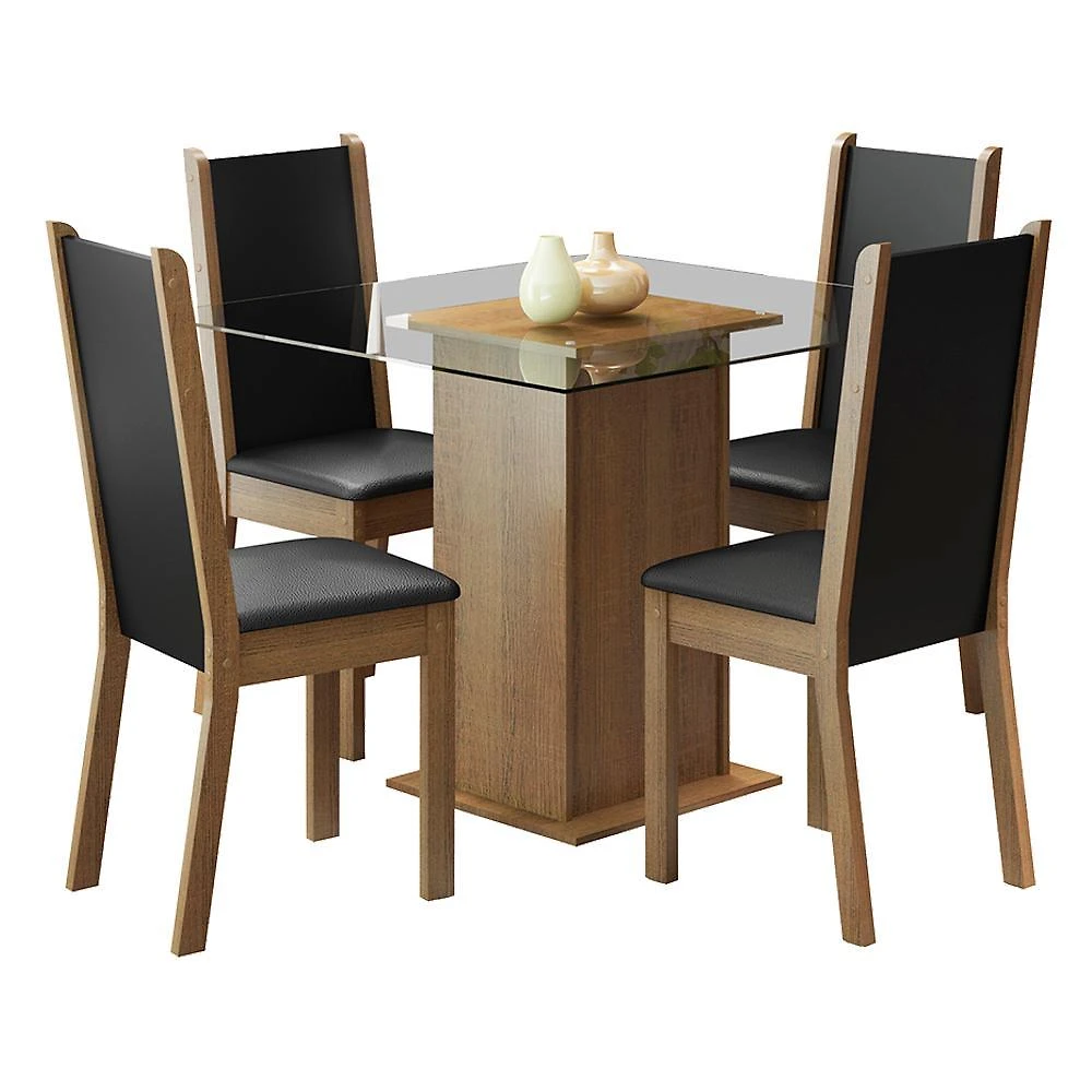 Conjunto sala de jantar madesa aline mesa tampo de vidro 4 cadeiras