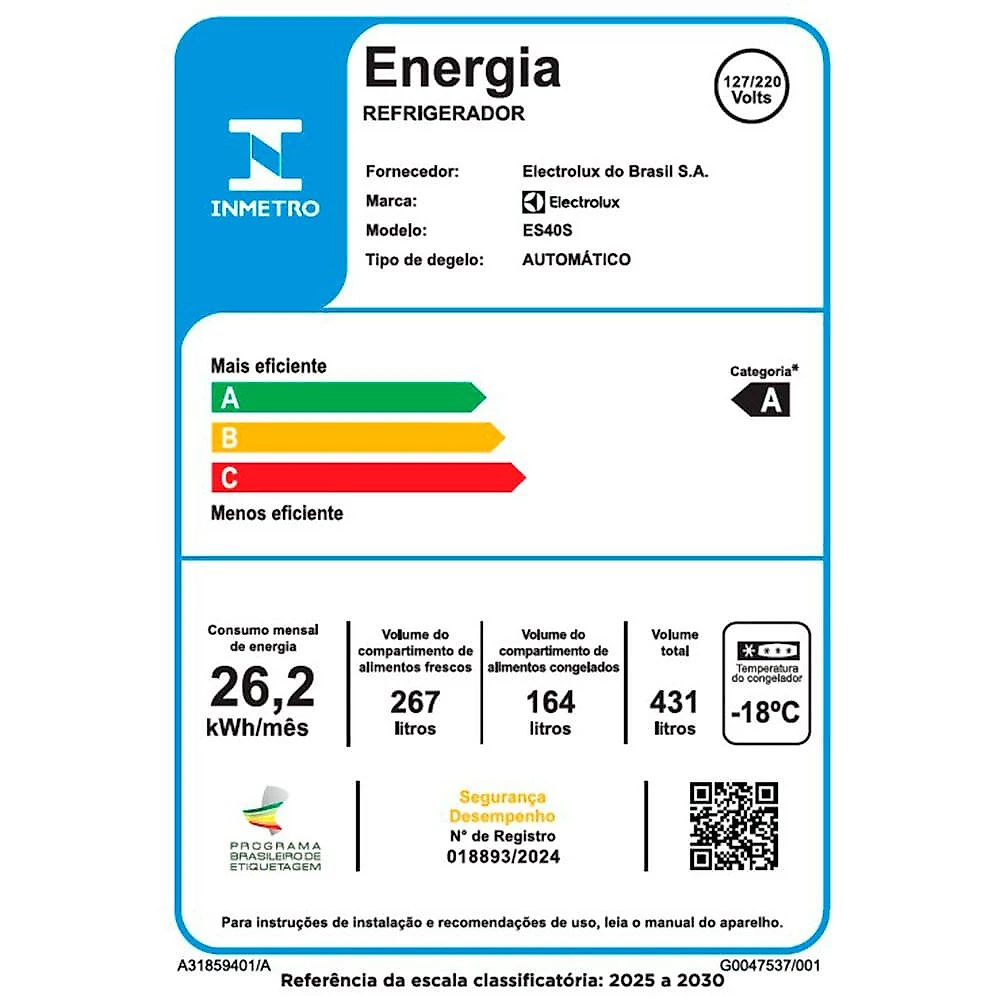 Geladeira ES40S 431L Frost Free Side By Side AutoSense Electrolux Inox Look - Bivolt