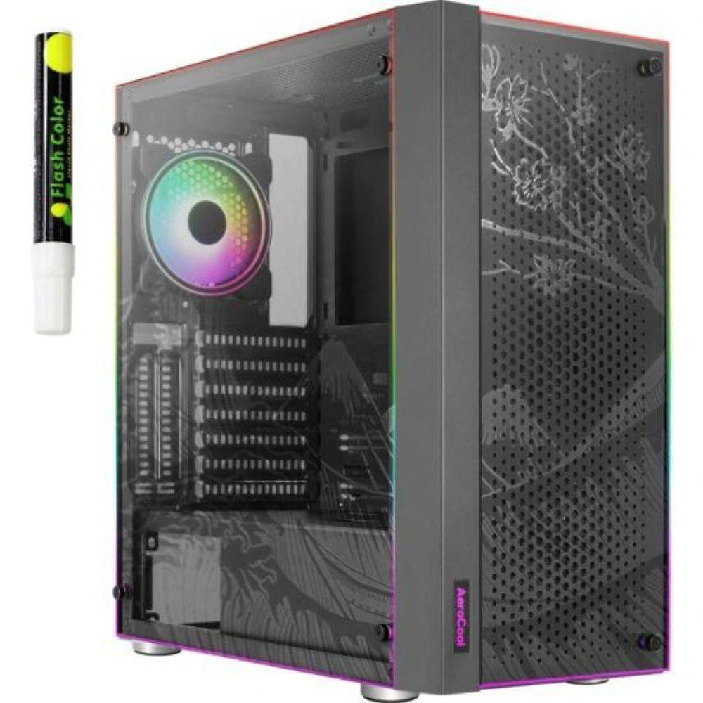 Gabinete Gamer Skribble Mid Tower ATX Vidro Temperado com ARGB Preto Aerocool