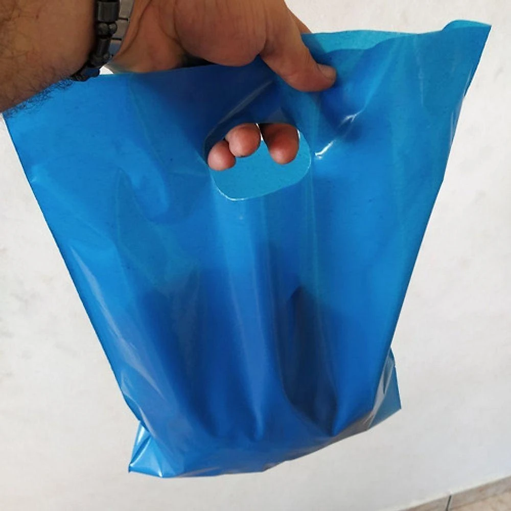 Kit 100un Sacola Plástica 20x30 Alça Boca de Palhaço Resistente Amarelo Azul Branco Higipack