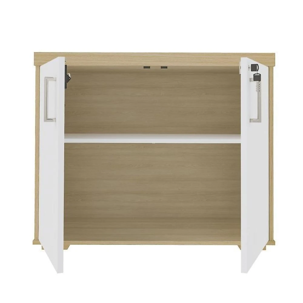 Kit Escritório Completo 1 Mesa 135cm 1 Balcão Baixo 1 Gaveteiro com Rodinhas Conjunto Escritório Completo 1 Mesa 135cm 1 Balcão Baixo 1 Gaveteiro Volante Artany Carvalho/Branco