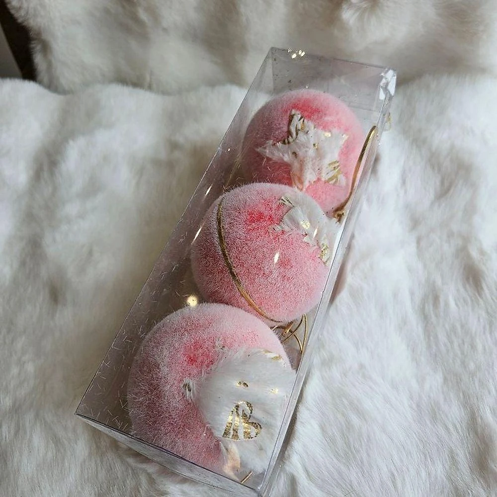 Bolas de Natal Jogo com 3 Decoradas Rosa Acabamento Aveludado Detalhes Dourados 8CM Florarte webcontinental-7890880522432