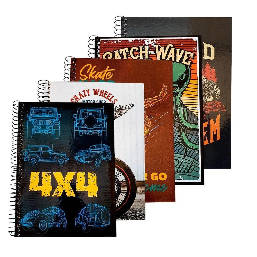 Caderno OEM Universitário Capa Dura Espiral 80 Folhas Kit 5 Masculino