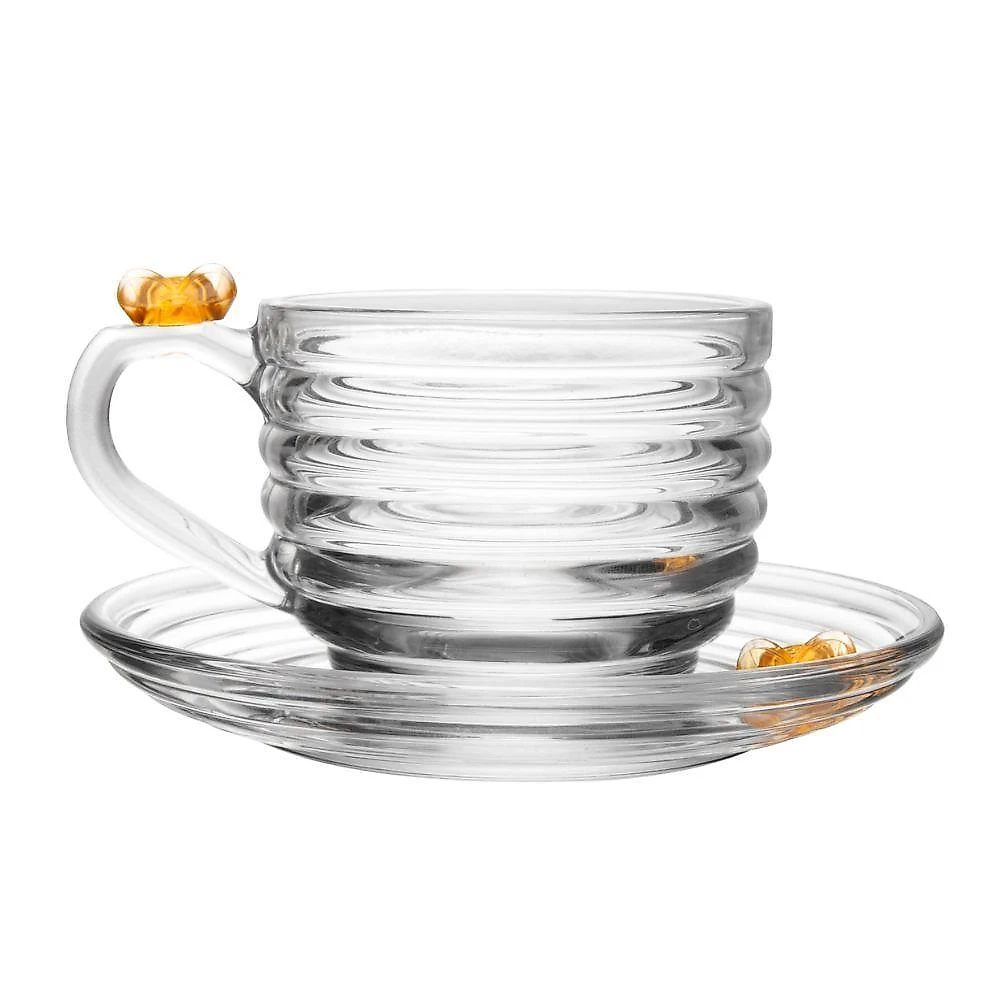 XícarasDe Chá Com Pires Little Bee Abelha Colmeia Mel Cristal Ecológico 200ml Lyor