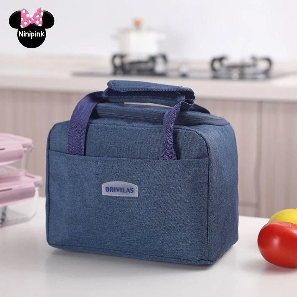 Bolsa Térmica OEM Fitness Marmita Necessaire em Tecido Oxford 25x14x19cm Azul Marinho Unissex