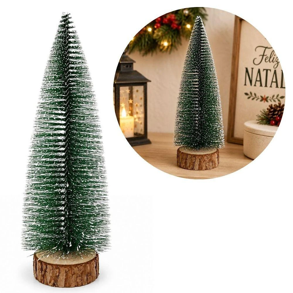 Pinheiro Decorativo Natalino Nevado com Base em Tronco Verde Bela Flor 32CM